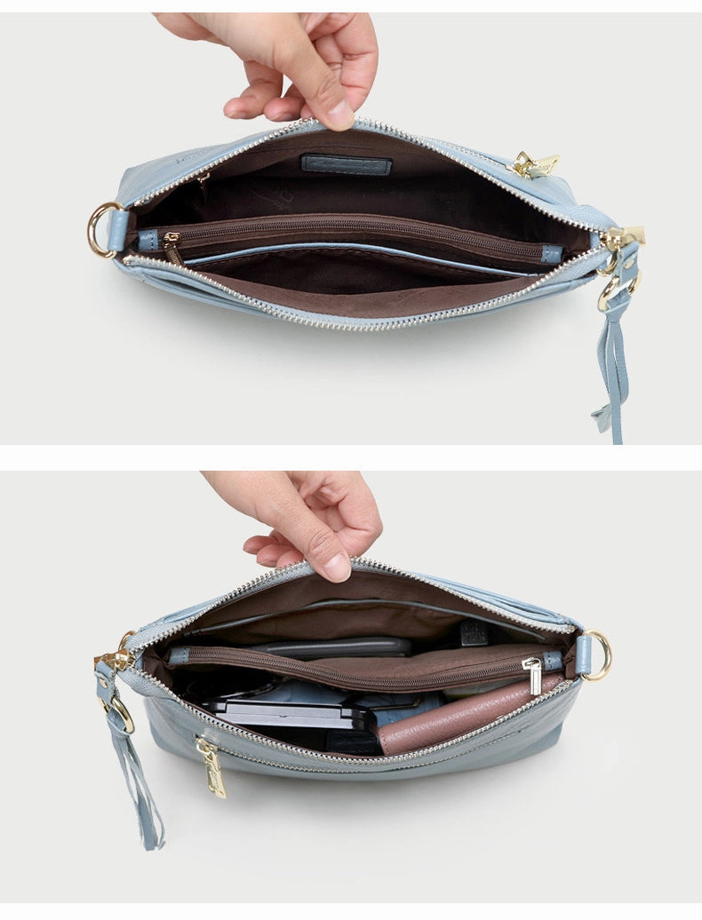 Gray Zip Leather Wristlet Wallet Womens Small Crossbody Purse Minimalist Shoulder Bag for Women