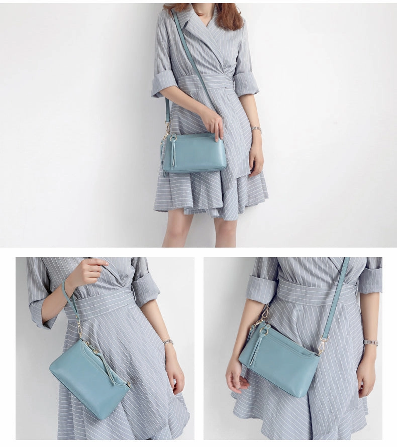 Gray Zip Leather Wristlet Wallet Womens Small Crossbody Purse Minimalist Shoulder Bag for Women