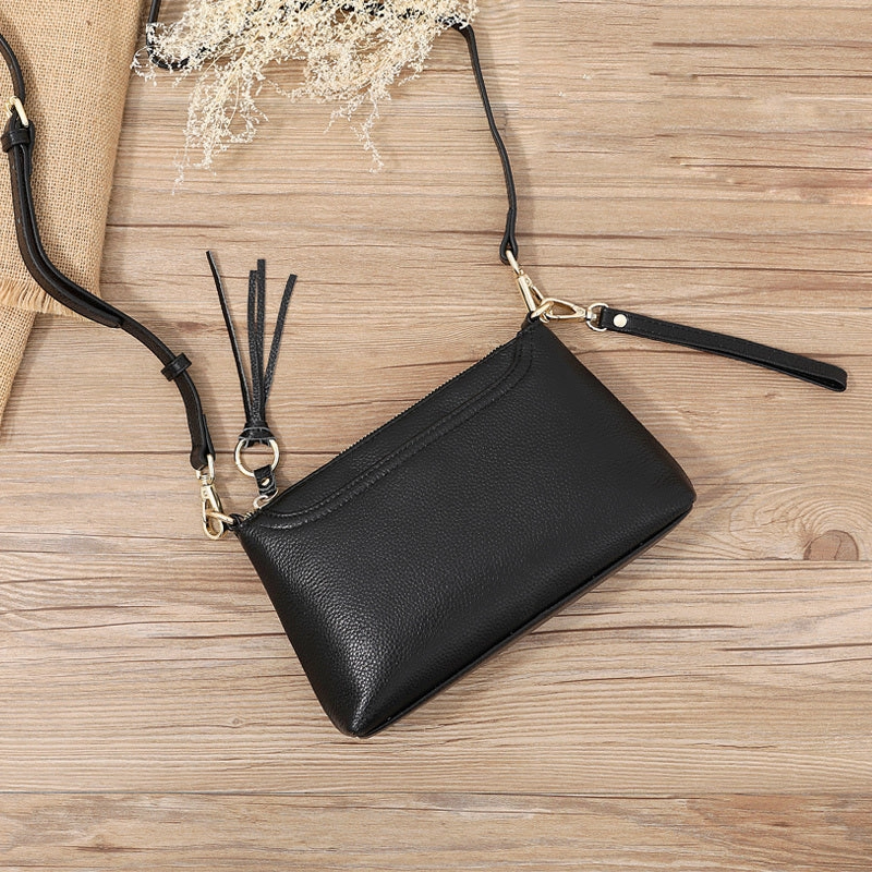 Gray Zip Leather Wristlet Wallet Womens Small Crossbody Purse Minimalist Shoulder Bag for Women