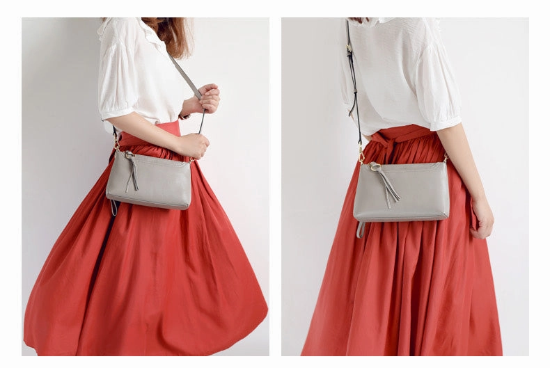 Gray Zip Leather Wristlet Wallet Womens Small Crossbody Purse Minimalist Shoulder Bag for Women