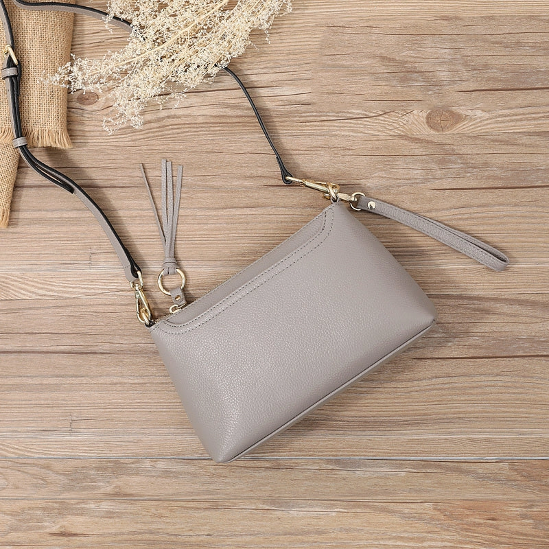 Gray Zip Leather Wristlet Wallet Womens Small Crossbody Purse Minimalist Shoulder Bag for Women