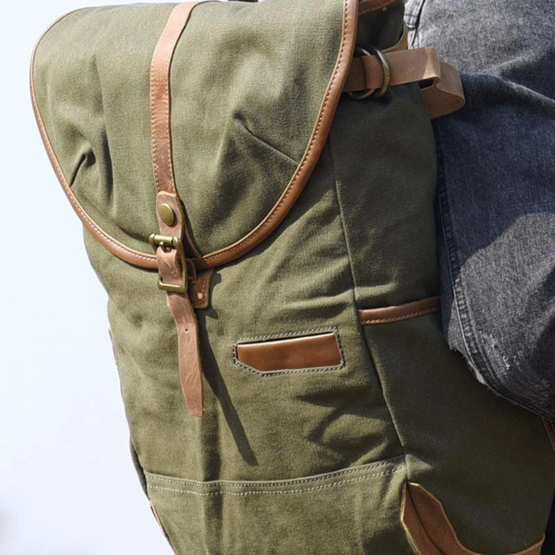 Green Canvas Mens Cool Backpack Large Travel Backpack Canvas Hiking Backpack for Men