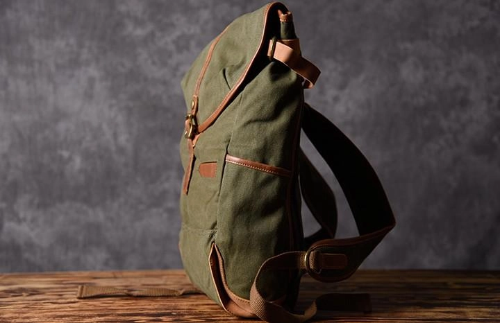 Green Canvas Mens Cool Backpack Large Travel Backpack Canvas Hiking Backpack for Men