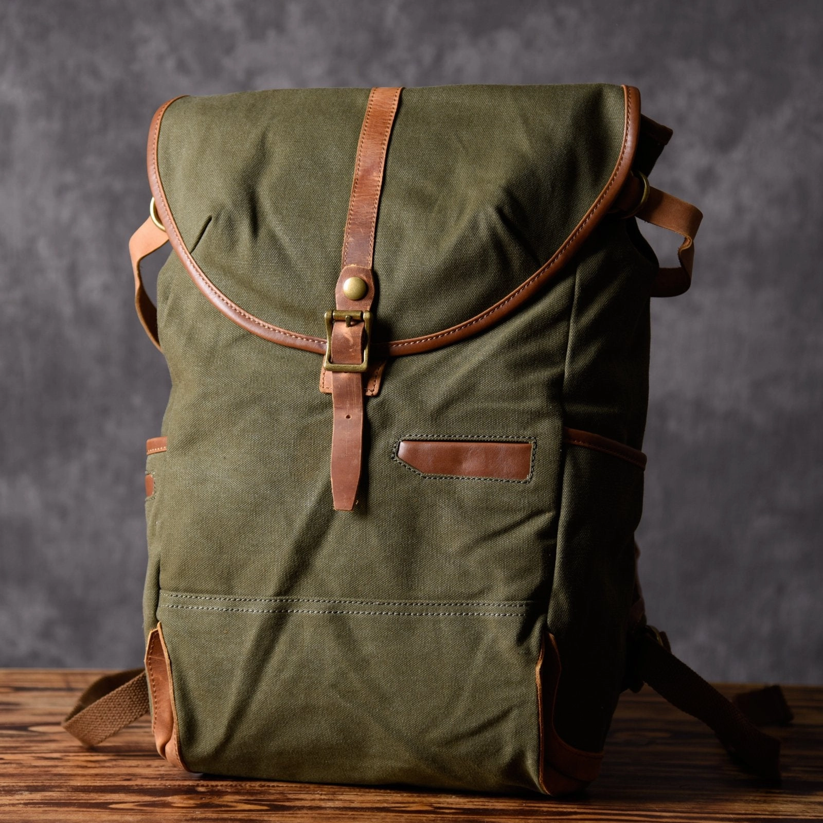Green Canvas Mens Cool Backpack Large Travel Backpack Canvas Hiking Backpack for Men