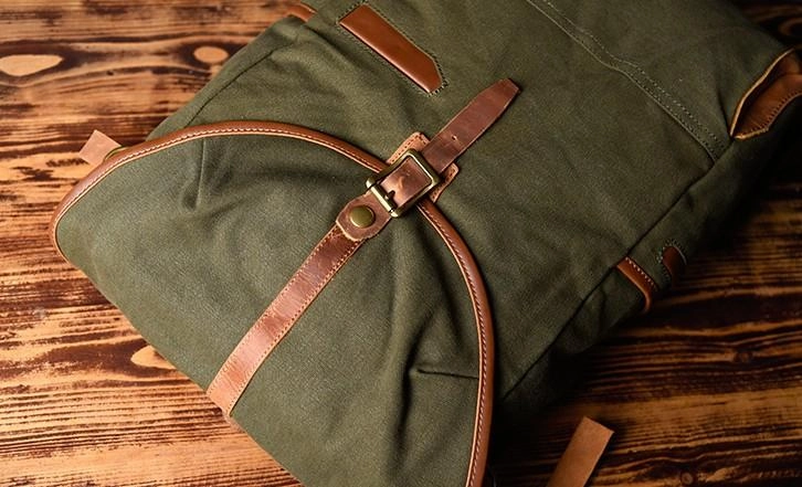 Green Canvas Mens Cool Backpack Large Travel Backpack Canvas Hiking Backpack for Men