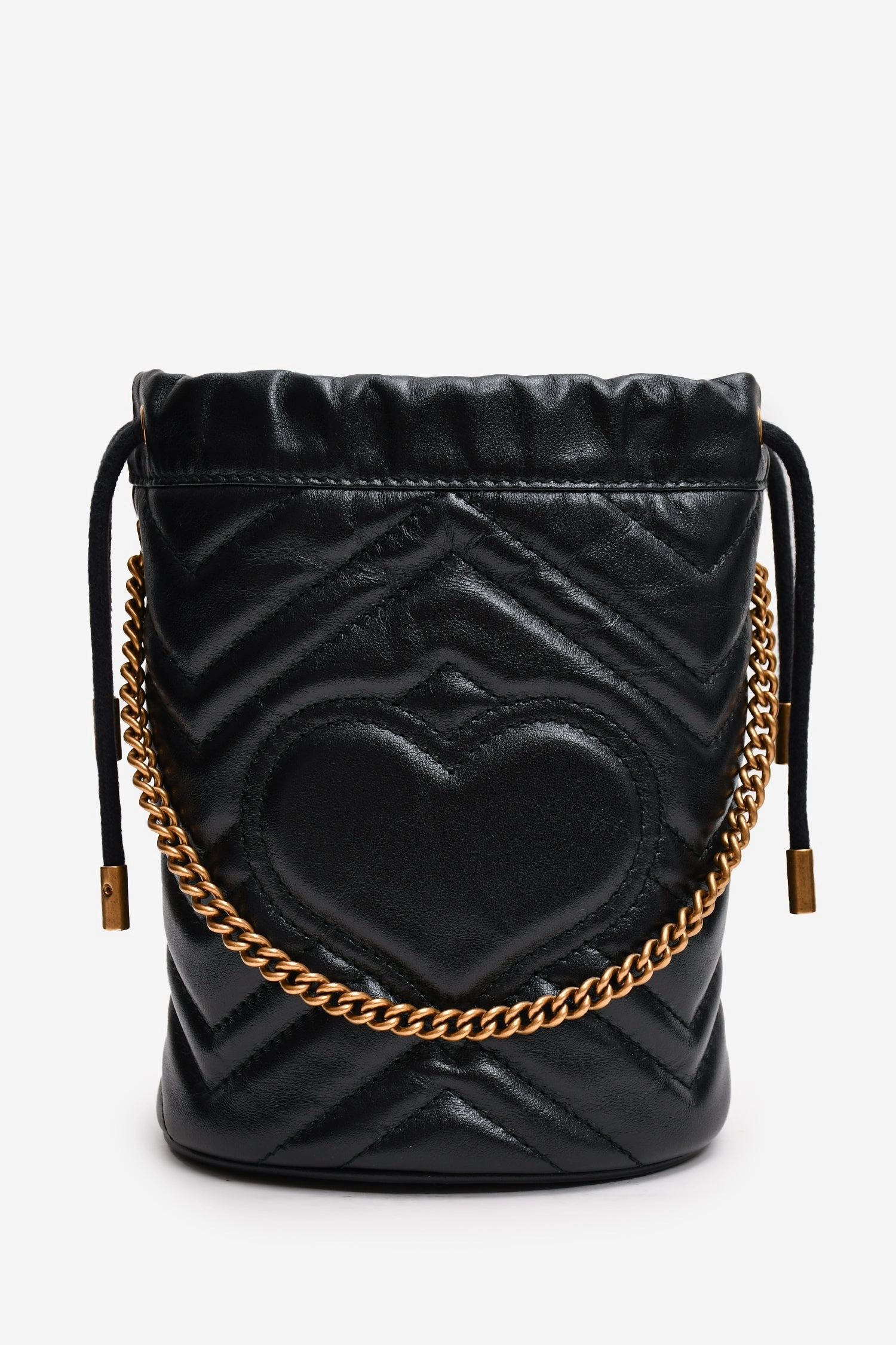 Gucci Black Leather Marmont Drawstring Mini Bucket Bag