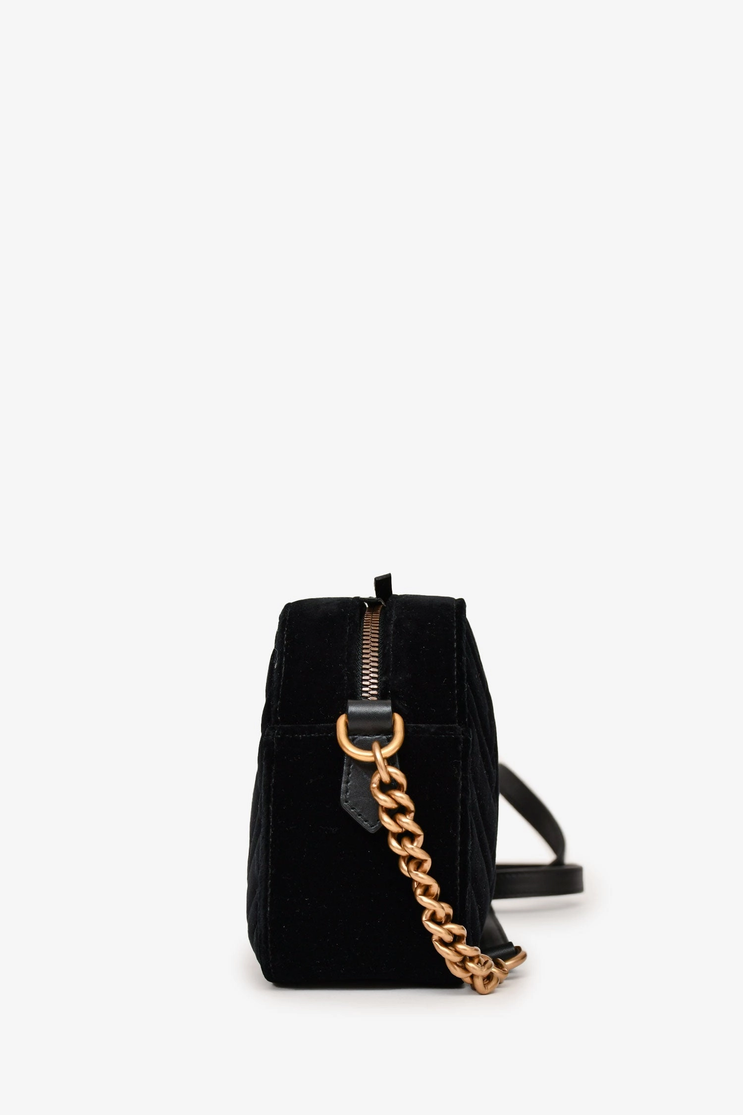 Gucci Black Velvet Chevron Quilted GG Marmont Camera Crossbody Bag