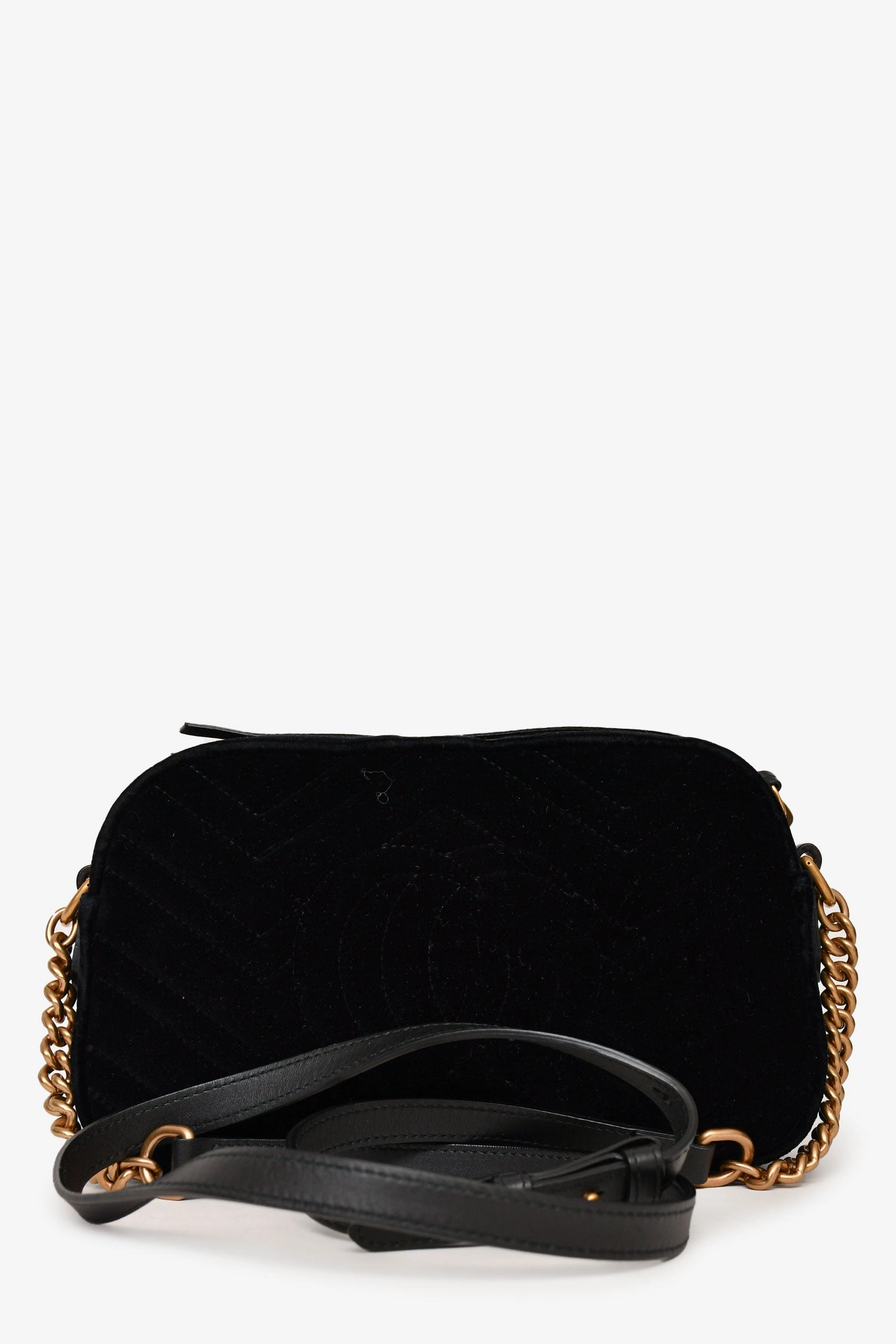 Gucci Black Velvet Chevron Quilted GG Marmont Camera Crossbody Bag