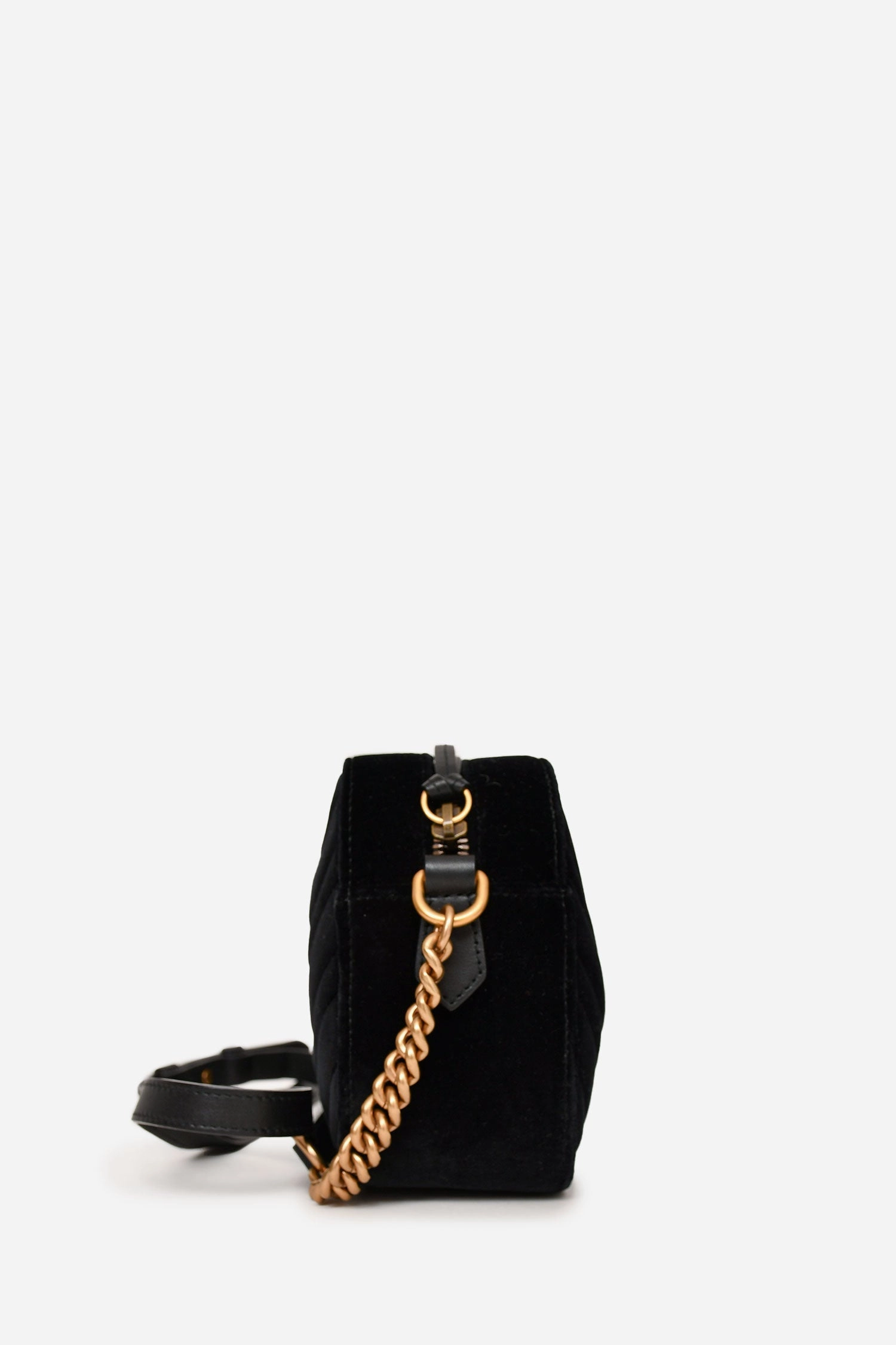 Gucci Black Velvet Chevron Quilted GG Marmont Camera Crossbody Bag