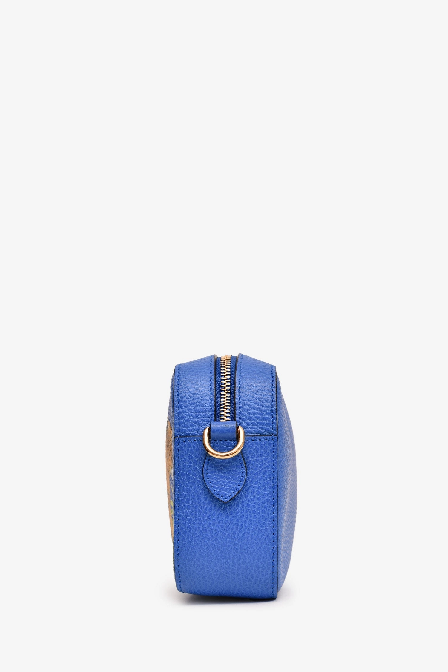 Gucci Blue Grained Leather Tiger Painted Web Strap Sylvie Crossbody