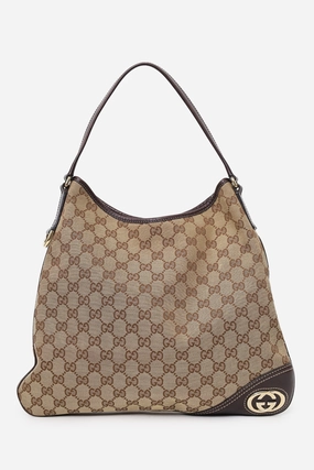 Gucci Brown Monogram Medium New Britt Hobo with Strap 'As Is'