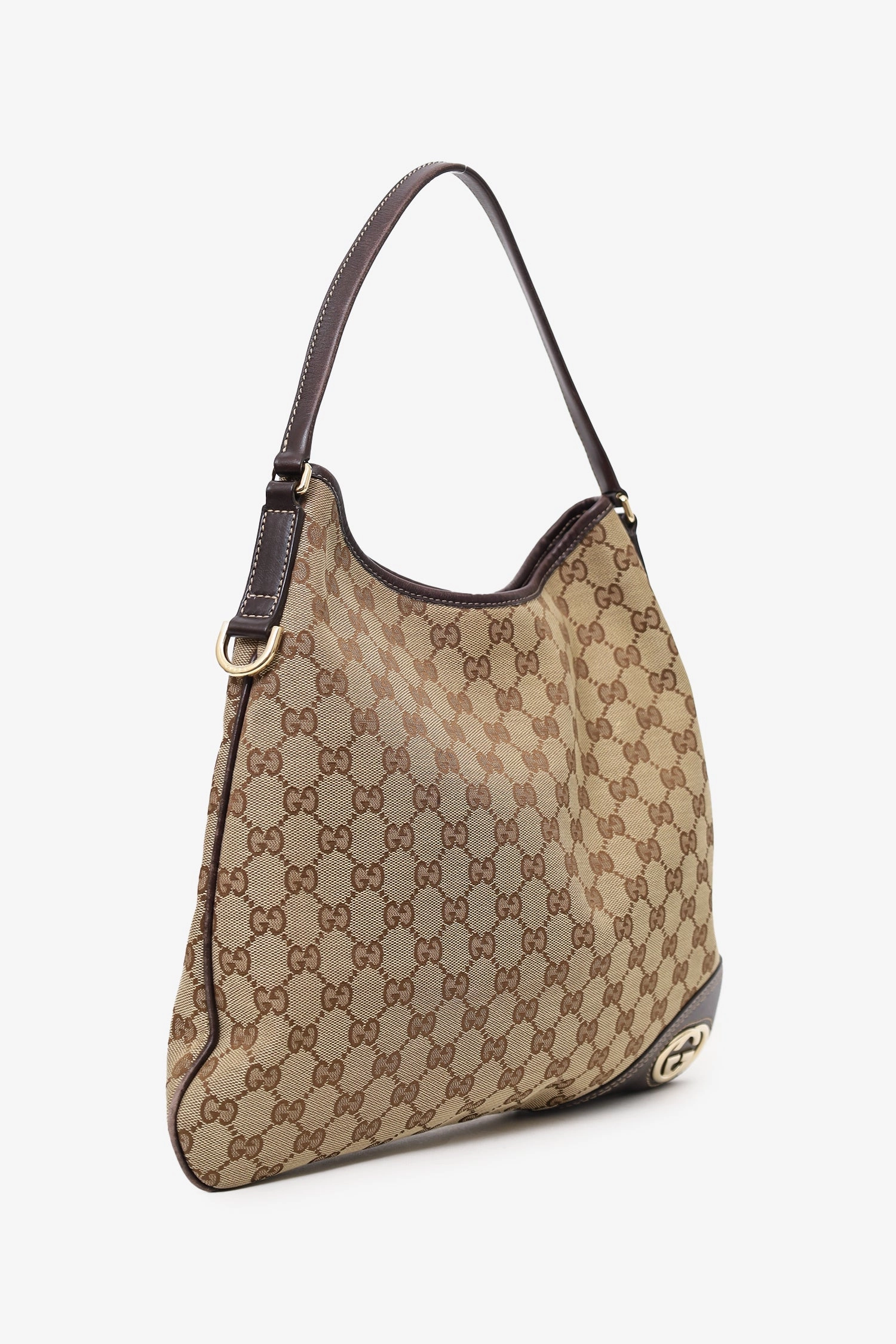 Gucci Brown Monogram Medium New Britt Hobo with Strap 'As Is'