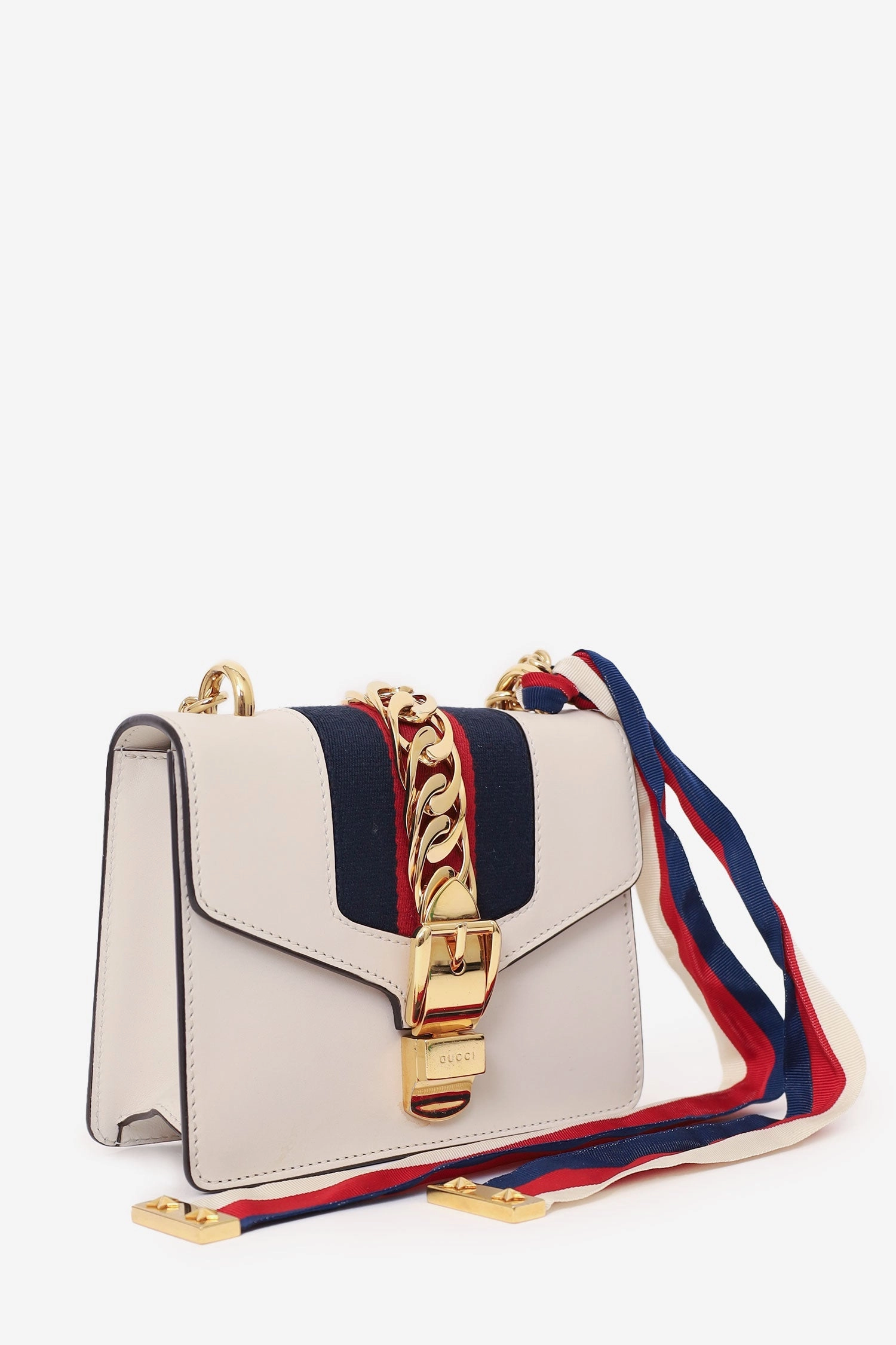 Gucci Cream Leather Mini Sylvie Web Chain Bag