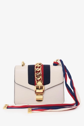 Gucci Cream Leather Mini Sylvie Web Chain Bag