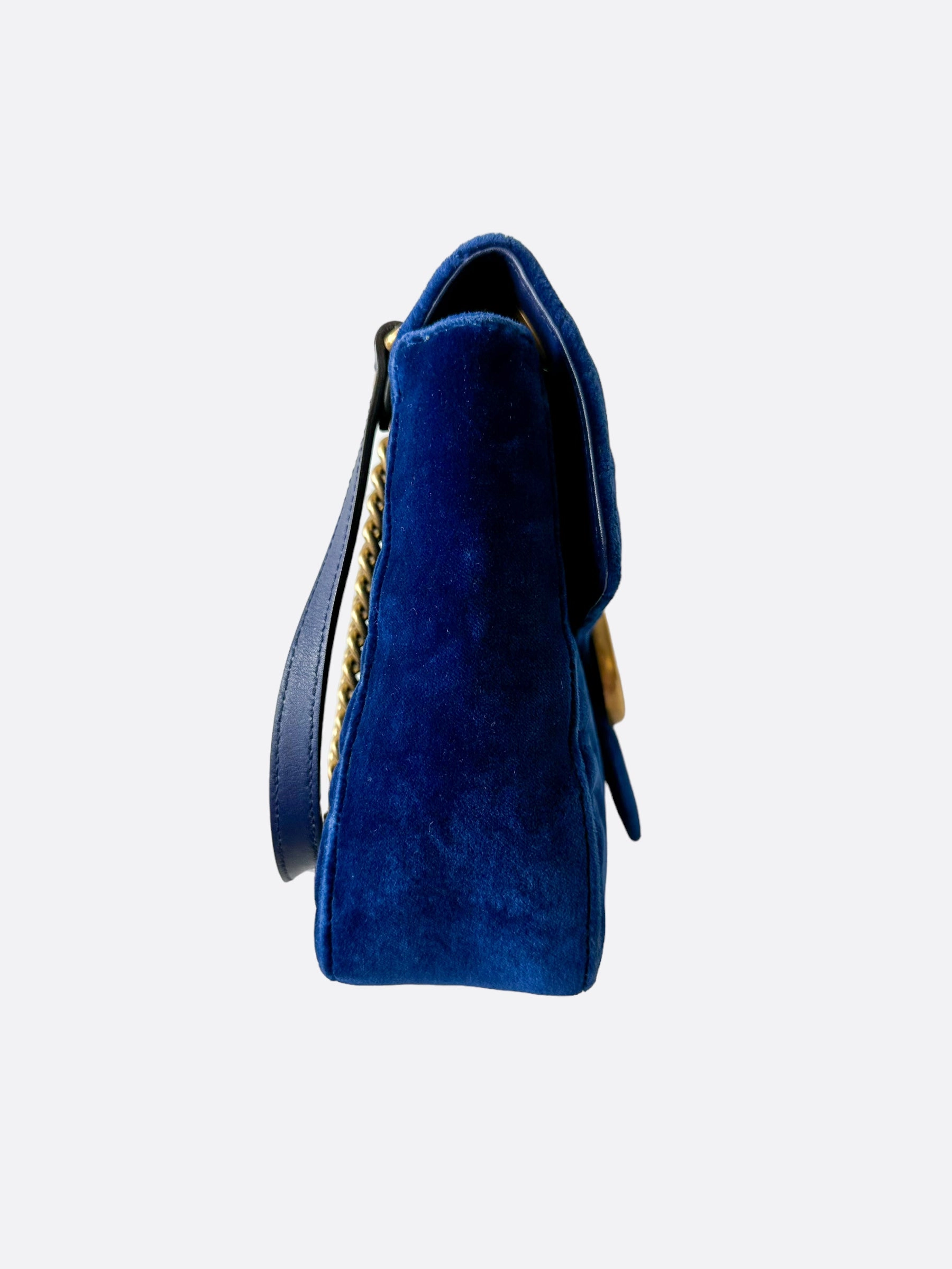 Gucci GG Marmont Cobalt Blue Velvet Shoulder Bag