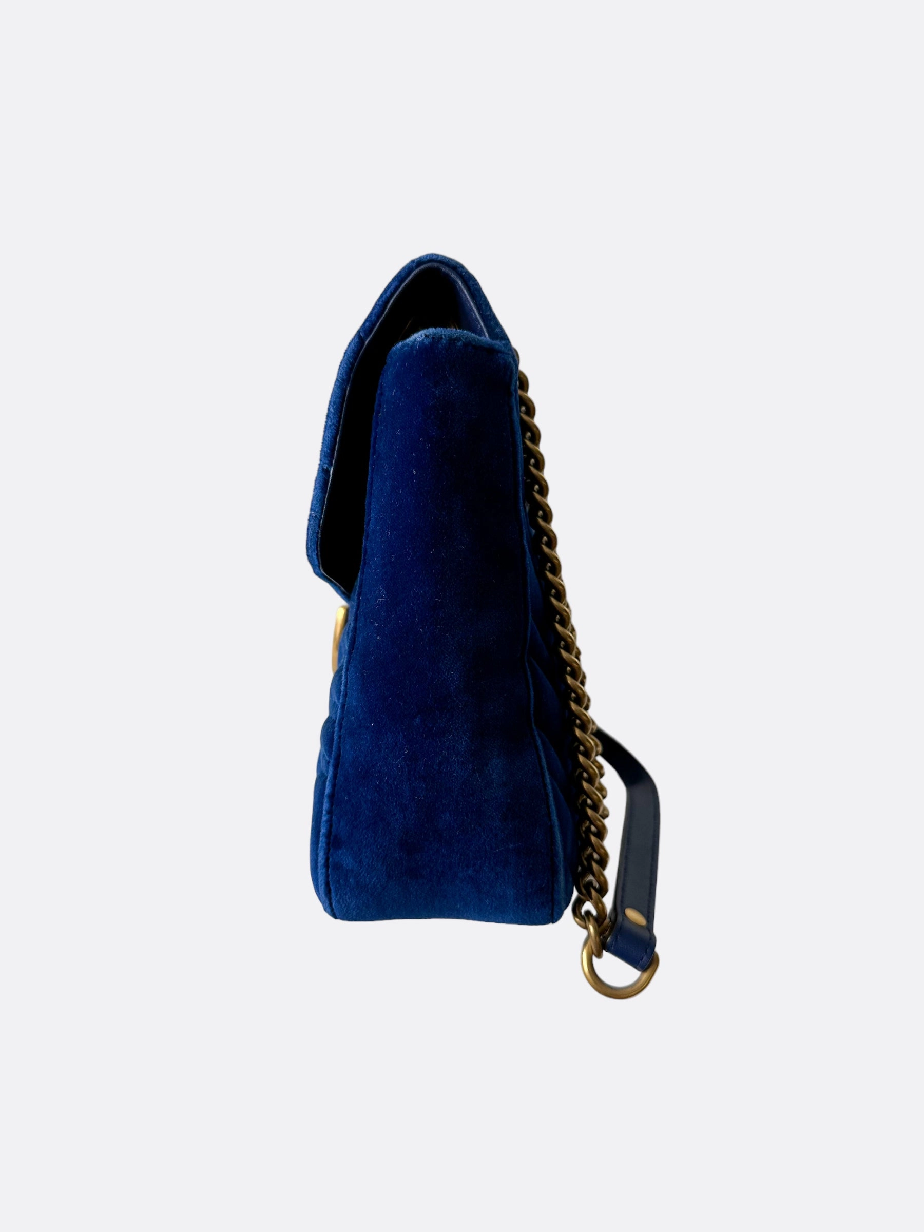 Gucci GG Marmont Cobalt Blue Velvet Shoulder Bag