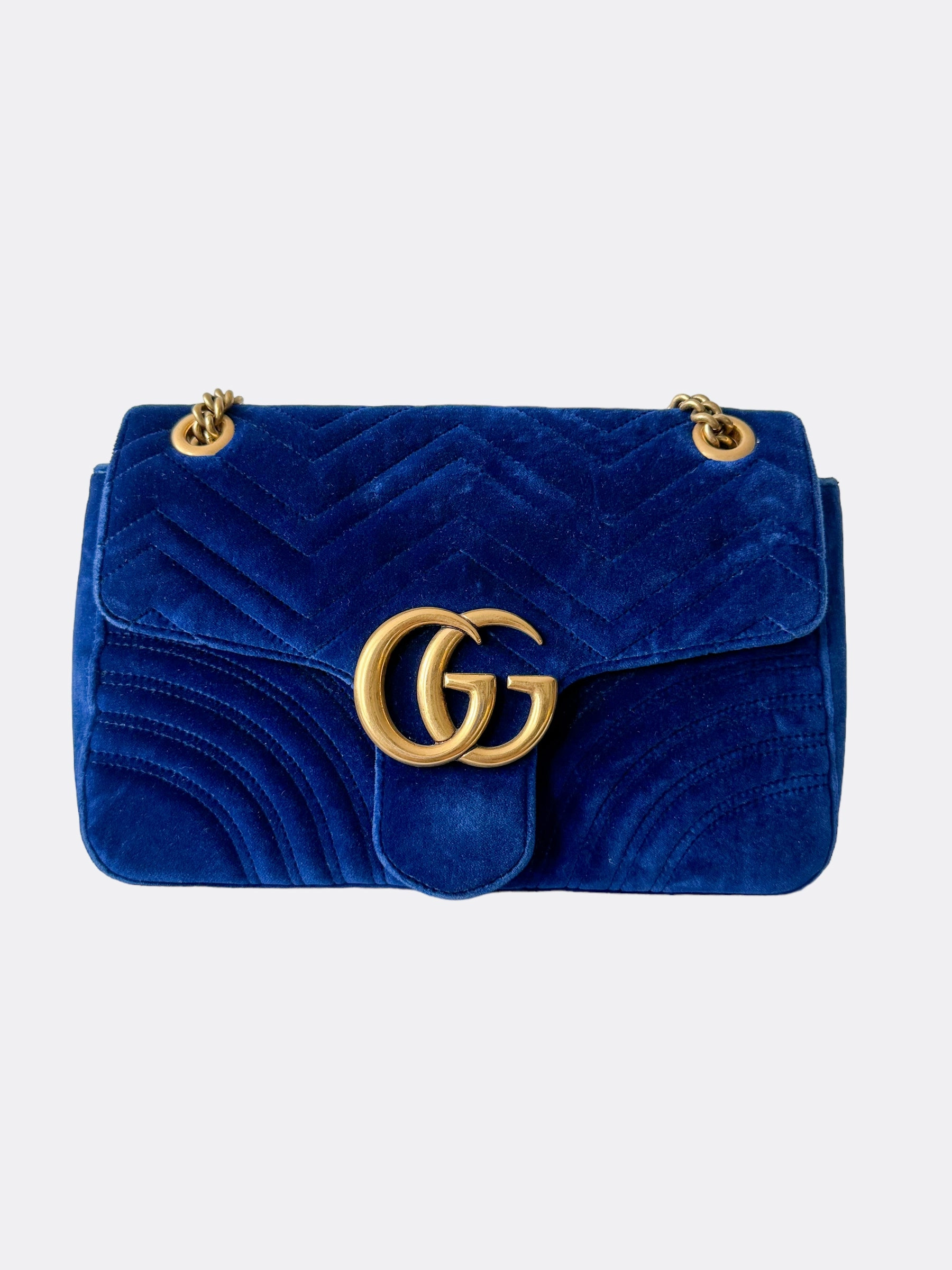 Gucci GG Marmont Cobalt Blue Velvet Shoulder Bag