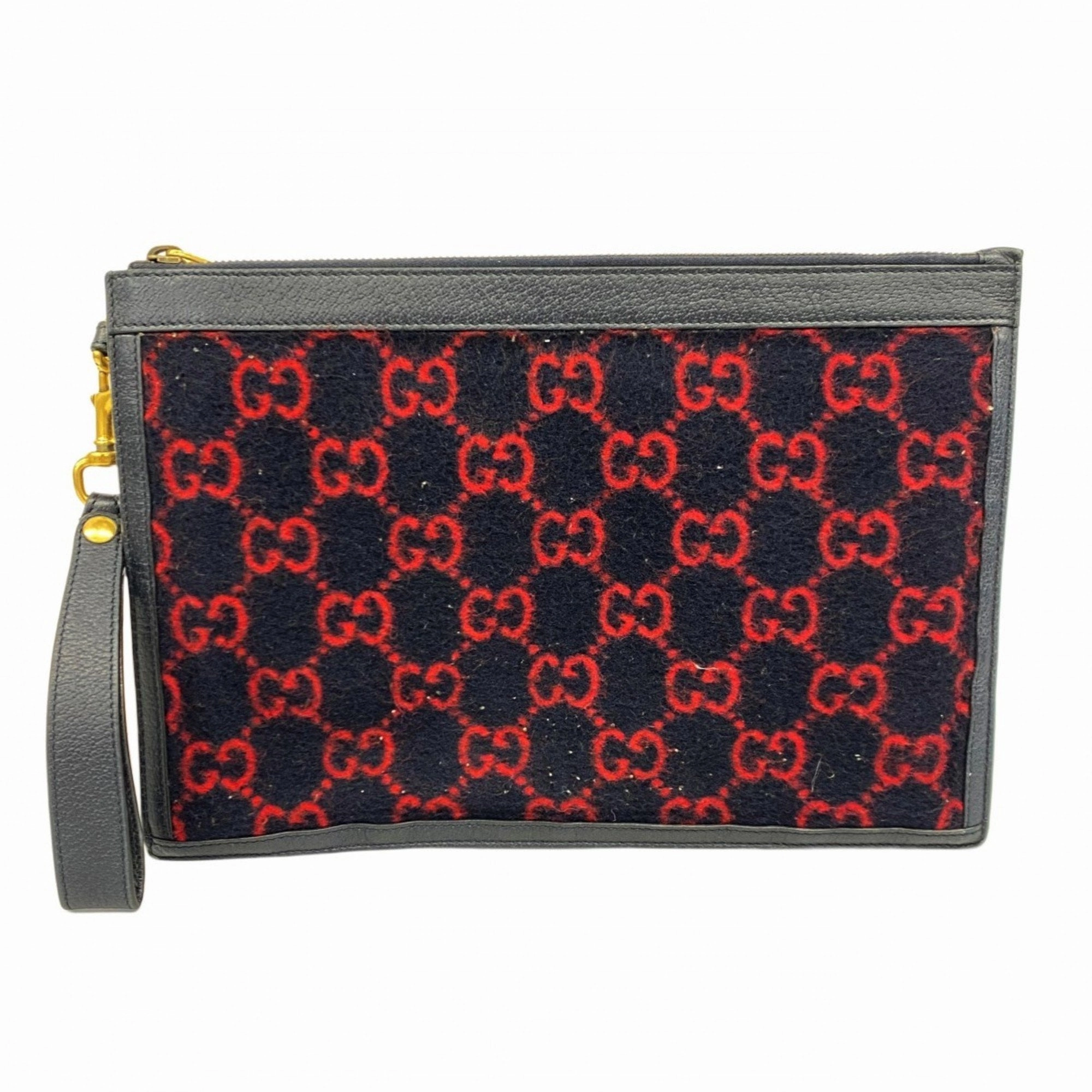 Gucci Navy Color Wool Clutch Bag (Pre-Owned)