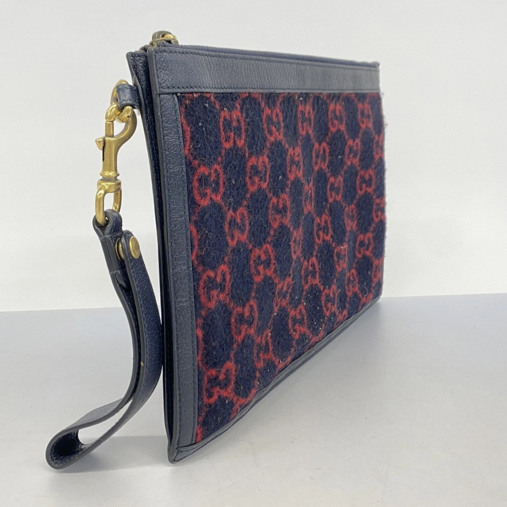 Gucci Navy Color Wool Clutch Bag (Pre-Owned)
