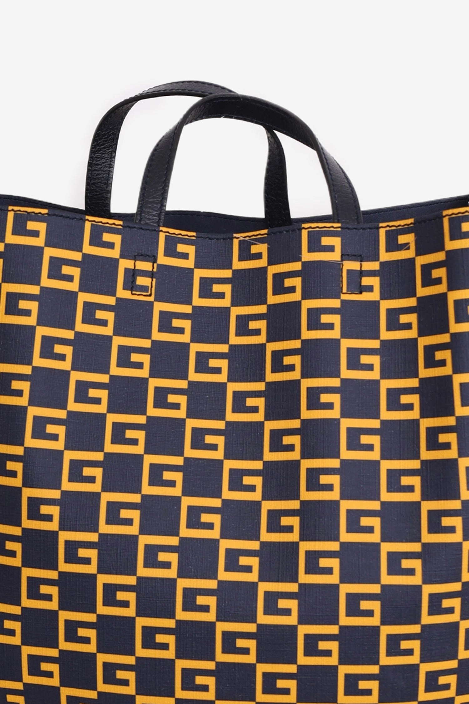 Gucci Navy/Orange Coated Canvas Square G Vertical Tote
