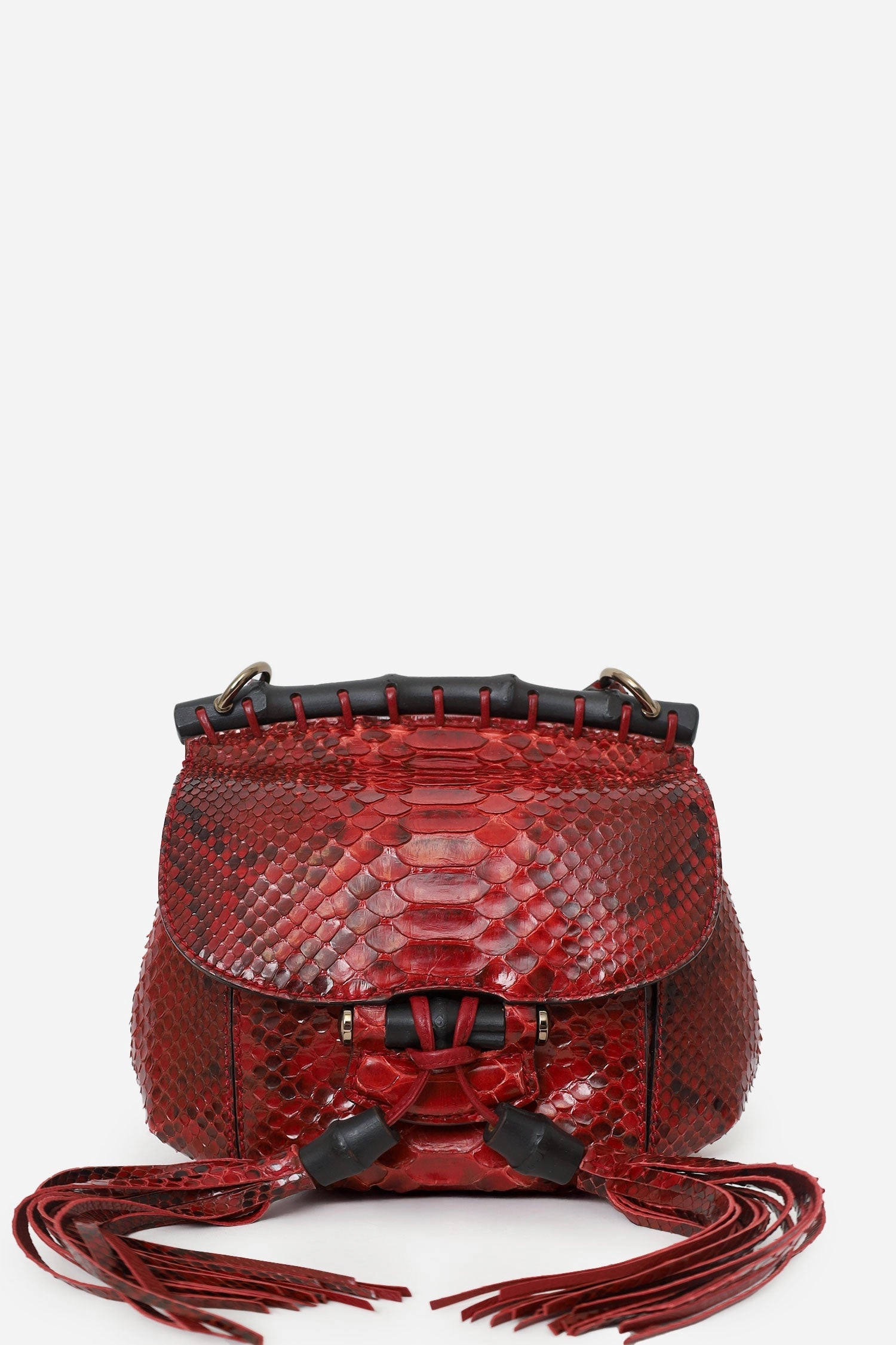 Gucci Red Python Small Nouveau Fringe Shoulder Bag