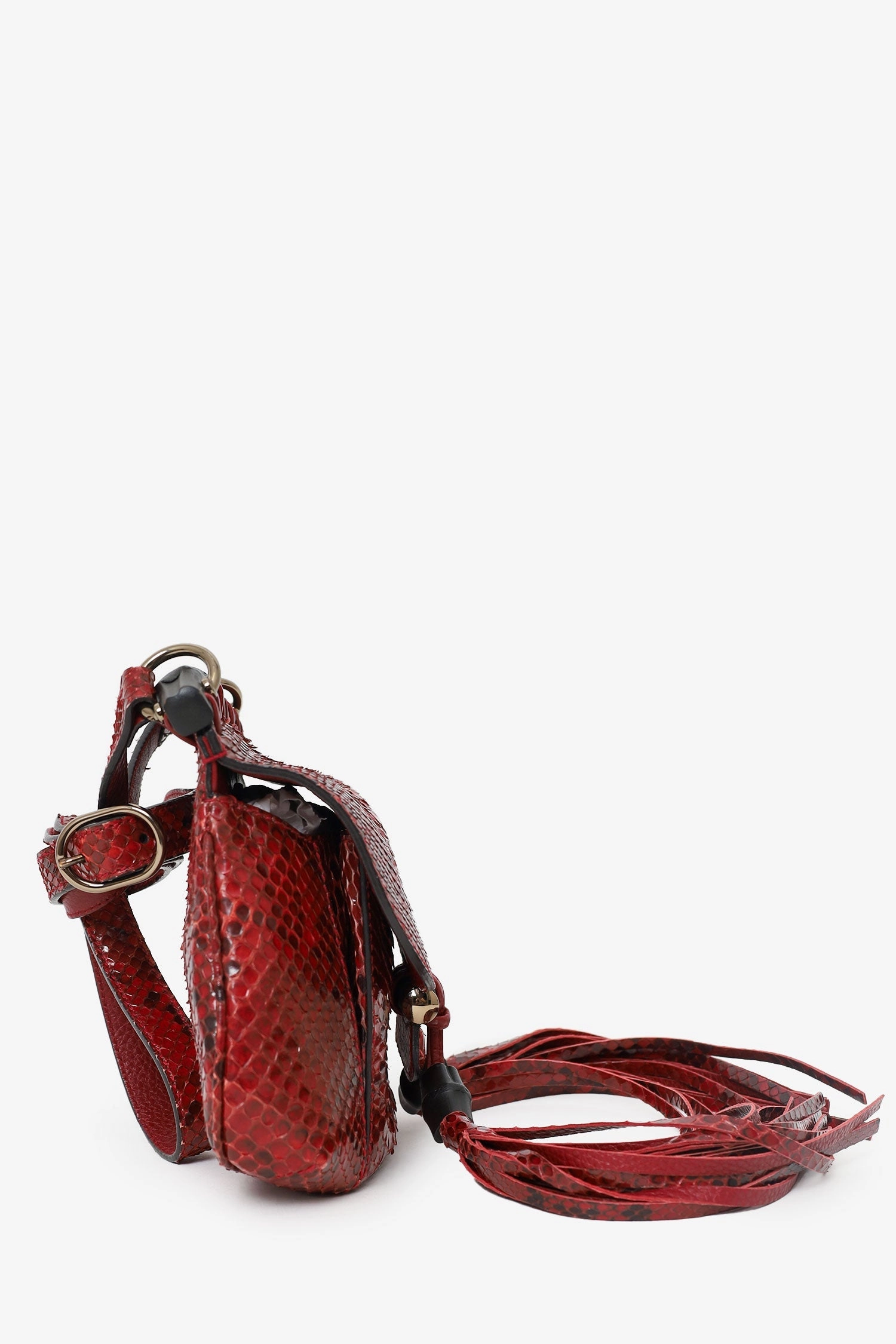Gucci Red Python Small Nouveau Fringe Shoulder Bag