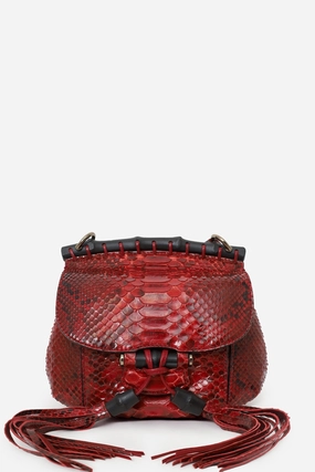 Gucci Red Python Small Nouveau Fringe Shoulder Bag