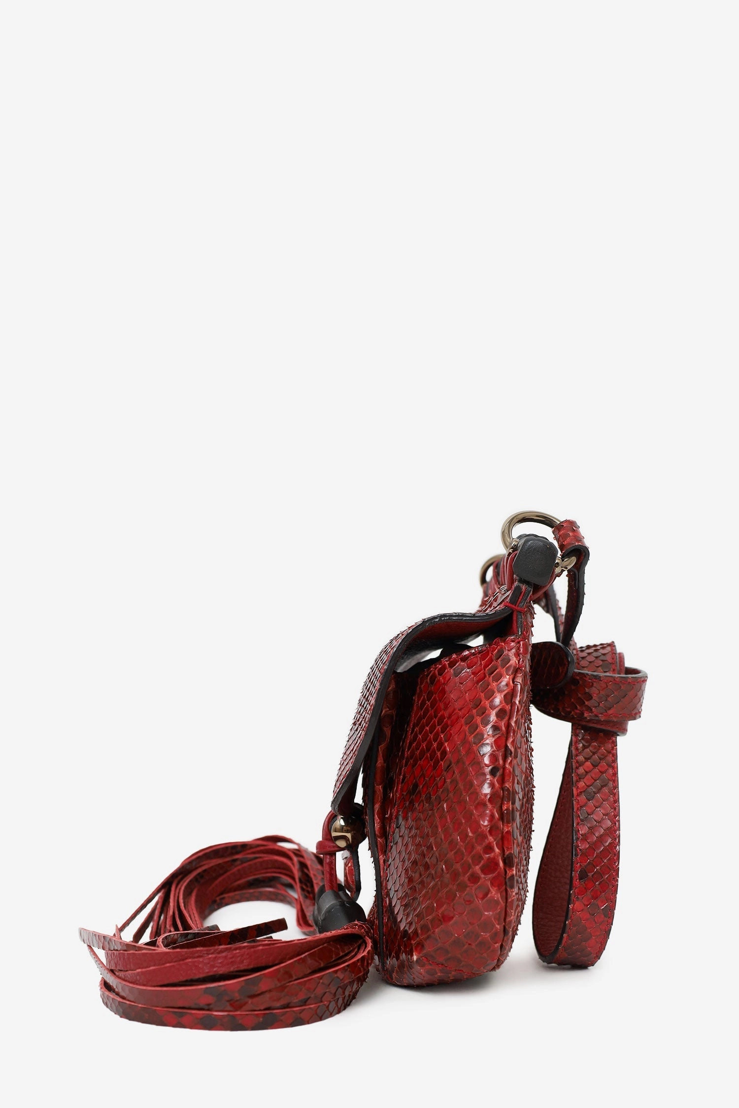 Gucci Red Python Small Nouveau Fringe Shoulder Bag