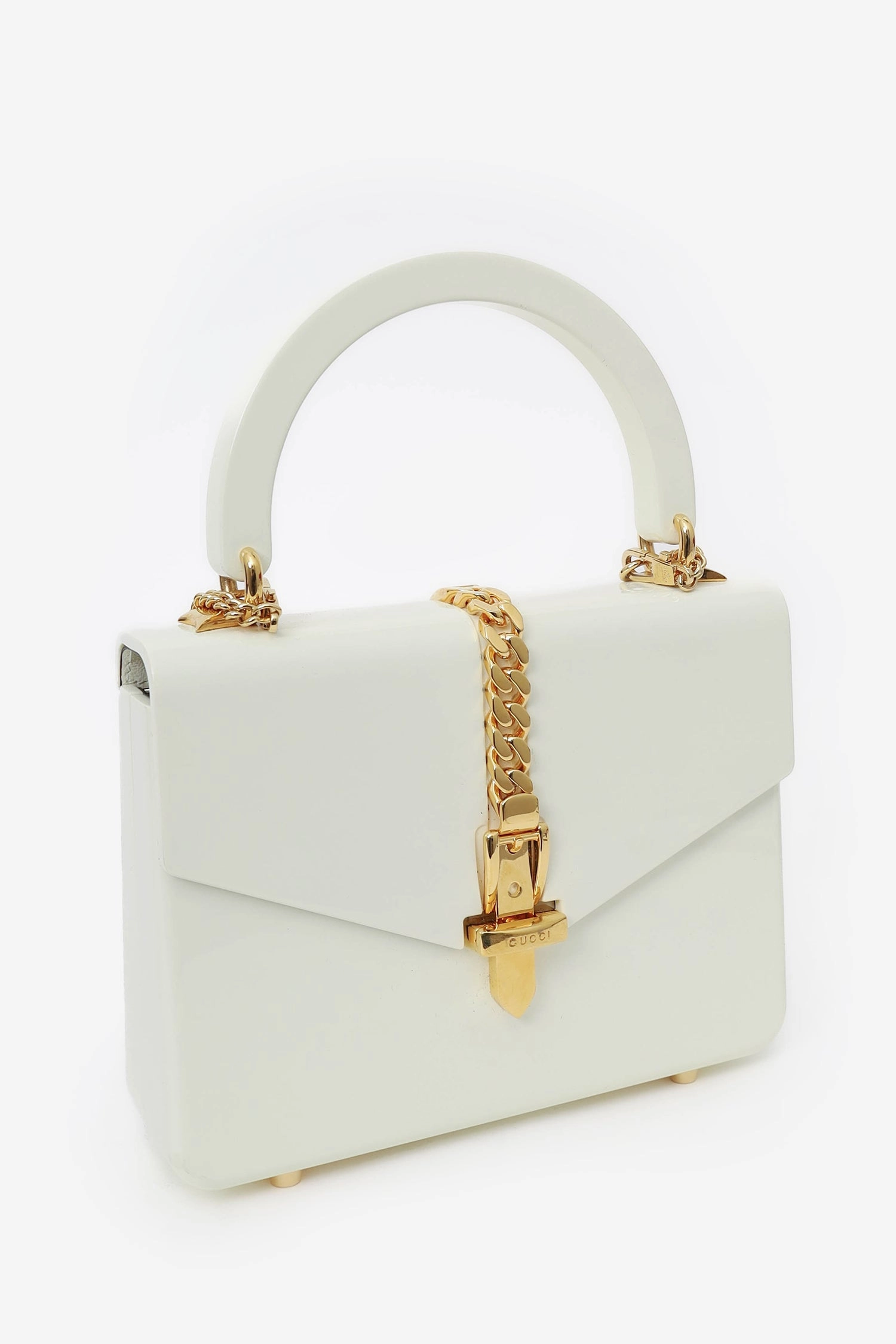 Gucci White Plexiglass \'Sylvie 1969\' Bag with Chain