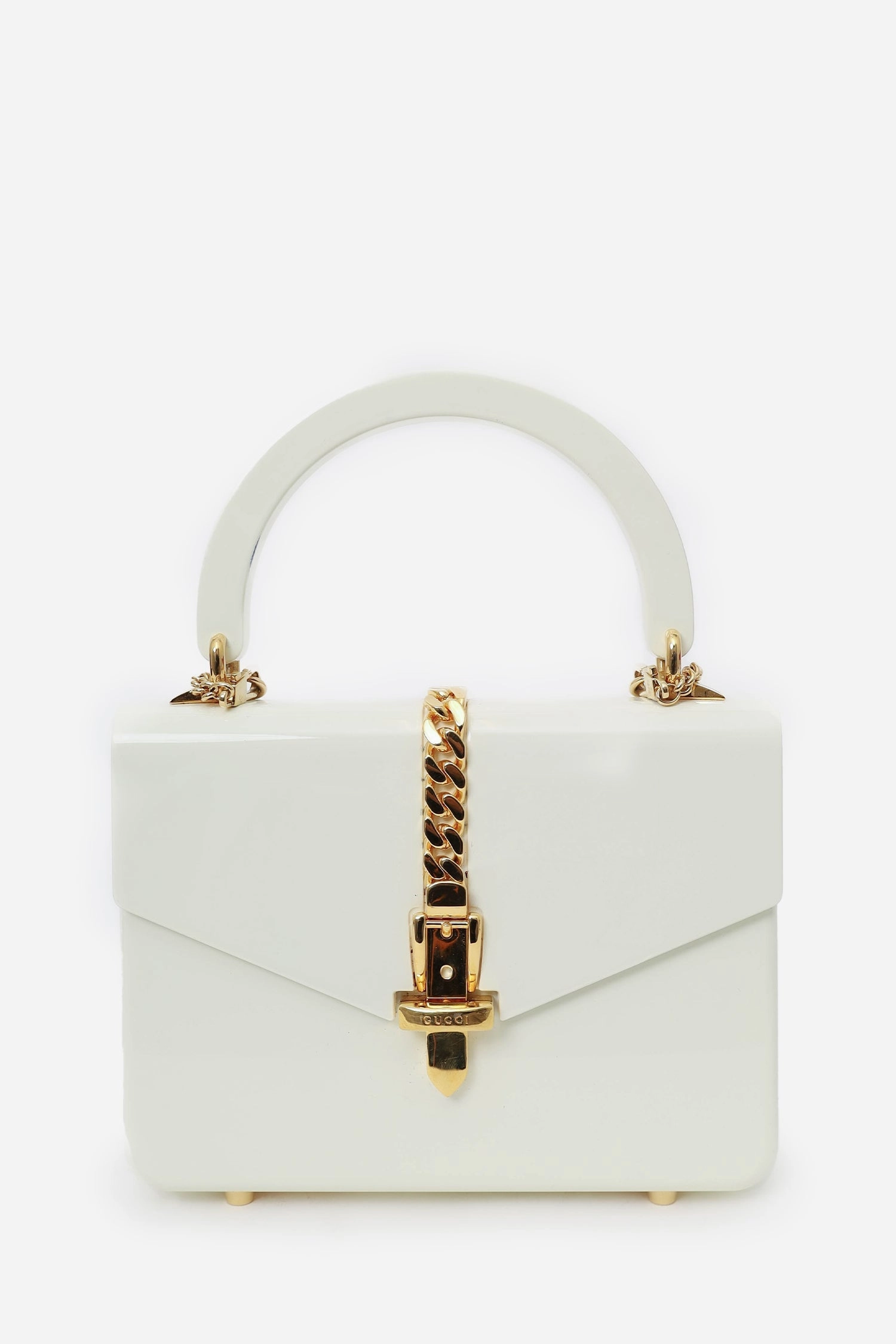 Gucci White Plexiglass \'Sylvie 1969\' Bag with Chain
