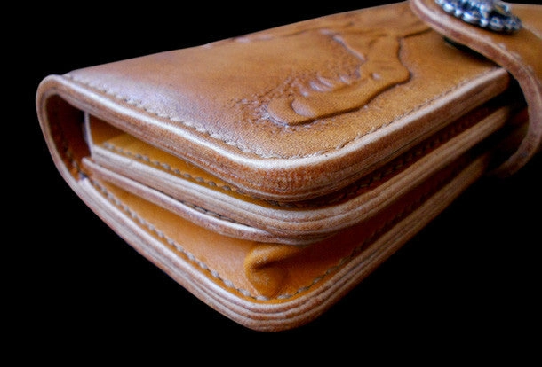 Handcraft vintage hand painting galloping horse leather long wallet for men(trifold)