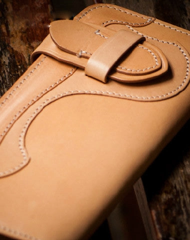 Handmade beige leather men biker wallet Long wallet with multi cards clutch for men