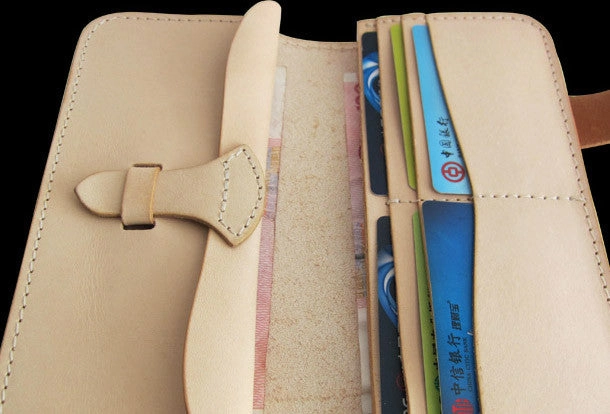 Handmade beige men leather biker wallet multi cards Long wallet clutch for men
