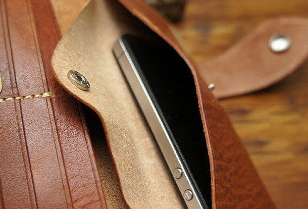 Handmade biker leather wallet with chain brown red brown Long wallet purse for men