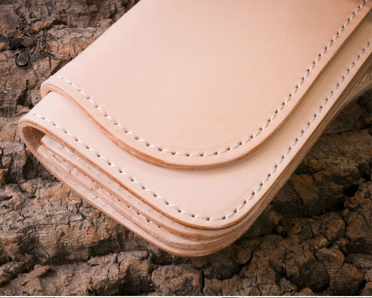 Handmade Biker Wallet beige Leather Biker Wallet with Chain Bifold Long Wallet for Men
