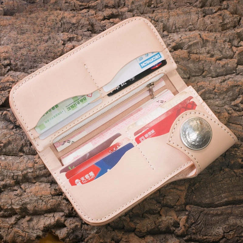 Handmade Biker Wallet beige Leather Biker Wallet with Chain Bifold Long Wallet for Men