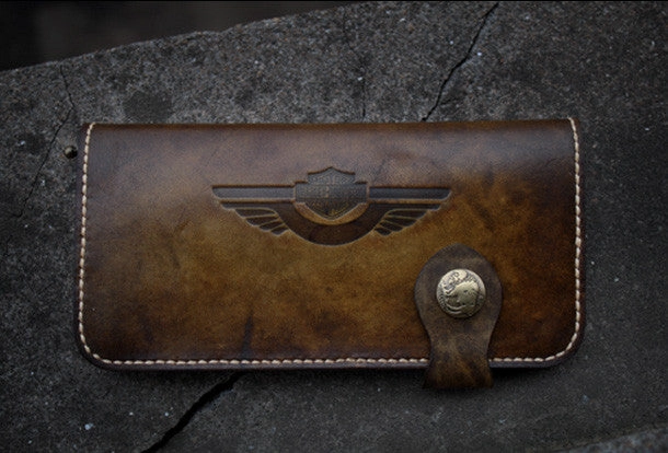 Handmade biker wallet leather vintage tan motorcycle leather long wallet for men
