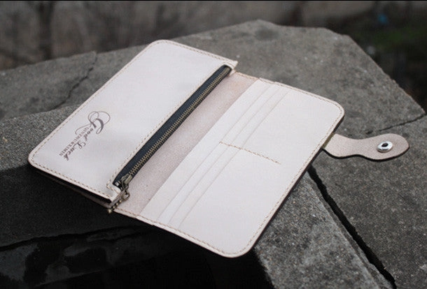 Handmade biker wallet leather vintage tan motorcycle leather long wallet for men