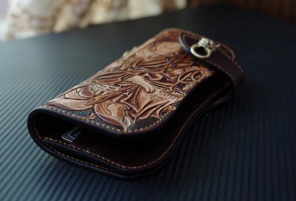 Handmade biker wallet vintage hand painting Acalanatha leather biker wallet for men