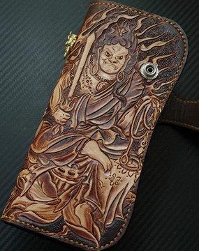 Handmade biker wallet vintage hand painting Acalanatha leather biker wallet for men
