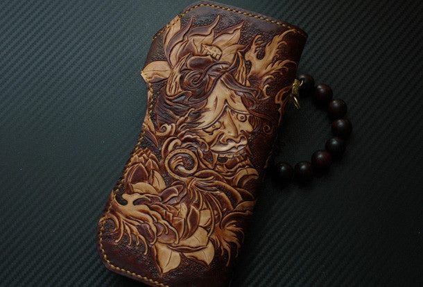 Handmade biker wallet vintage hand painting Acalanatha leather biker wallet for men