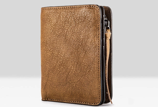 Handmade billfold wallet leather men zip multi cards vintage wallet for men