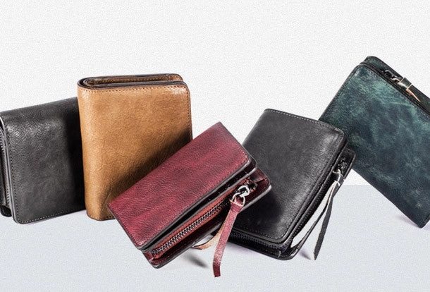 Handmade billfold wallet leather men zip multi cards vintage wallet for men