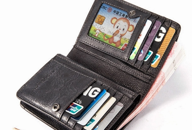 Handmade billfold wallet leather men zip multi cards vintage wallet for men