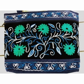 Handmade Black And Blue Suede Embroidered Tote Bag