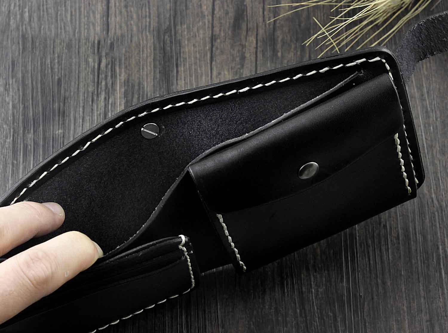 Handmade Black Leather Men's Small Biker Wallet Chain Wallet billfold Wallet with Chain For Men