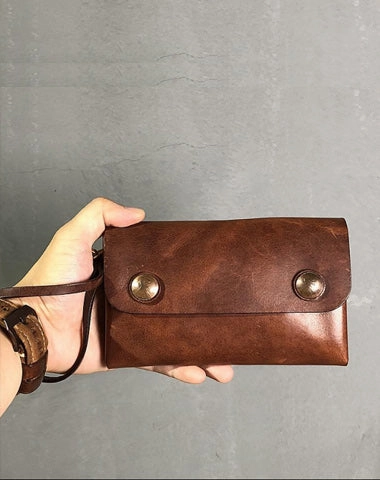 Handmade Black Leather Mens Long Wallet Tan Wristlet Wallet Brown Clutch Biker Chain Wallet Men