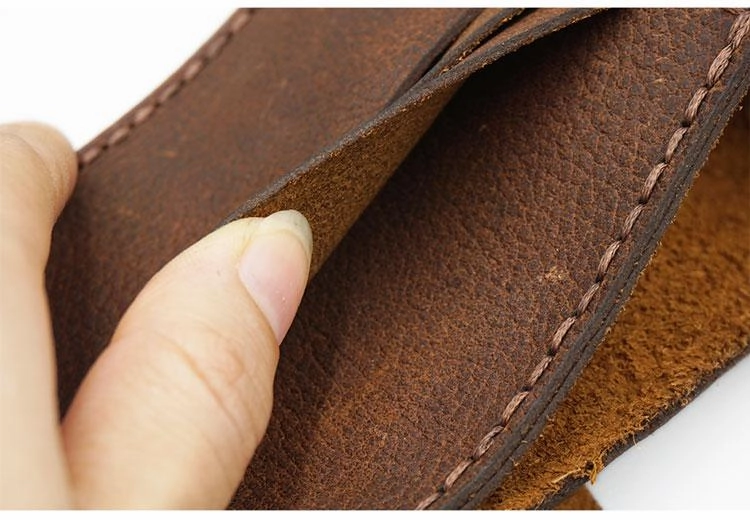 Handmade Brown Leather Mens Bifold Billfold Wallets Slim Brown Small Wallet for Men
