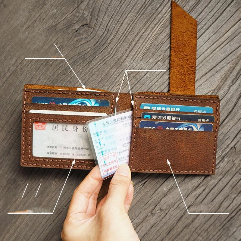Handmade Brown Leather Mens Bifold Billfold Wallets Slim Brown Small Wallet for Men