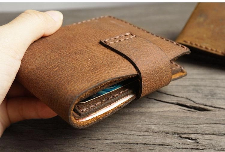 Handmade Brown Leather Mens Bifold Billfold Wallets Slim Brown Small Wallet for Men